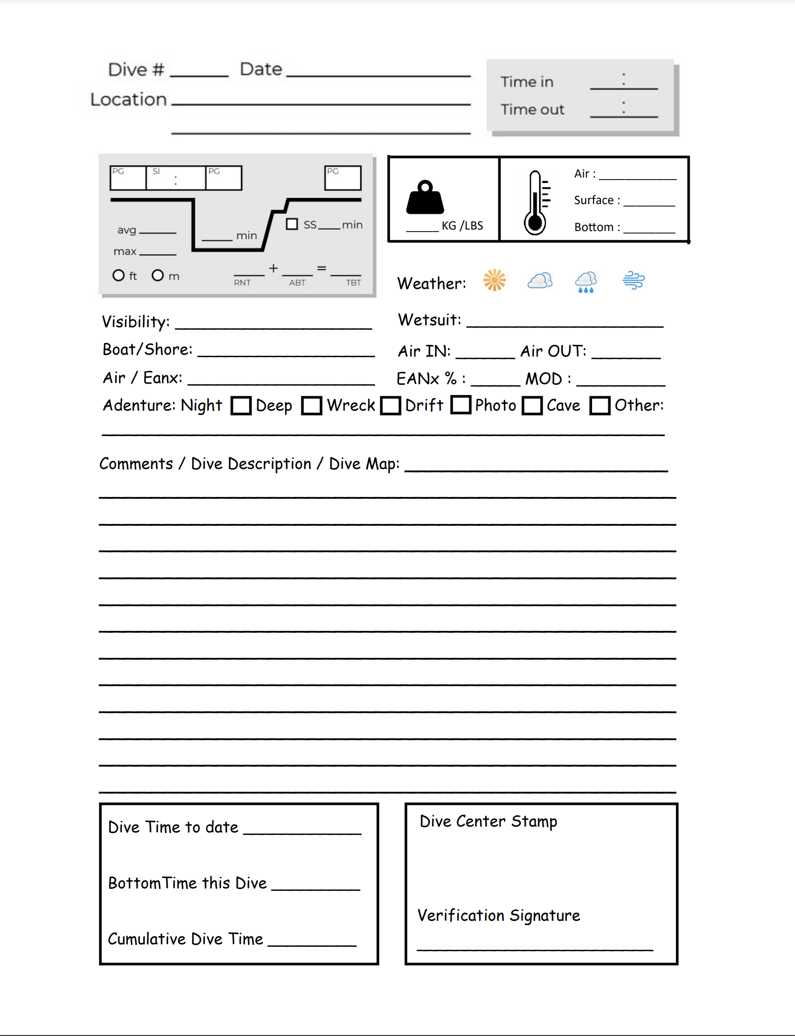 diving log sheet advanced